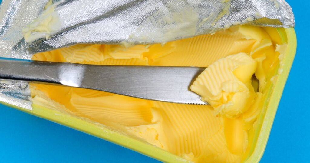 Open tub of margarine