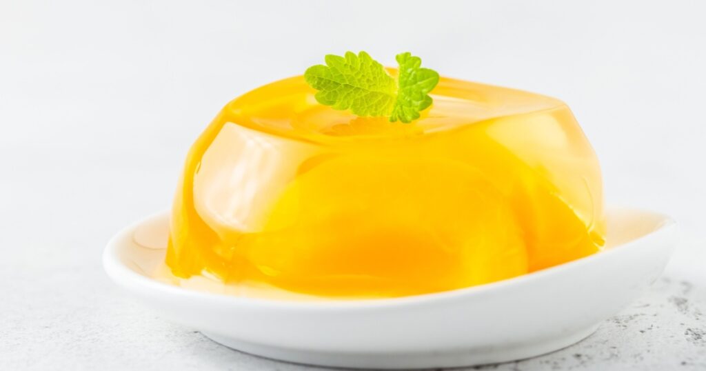 Sugar free, low calorie citrus jelly dessert. Space for text.
