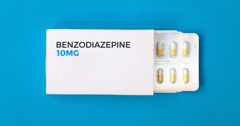 box of Benzodiazepine medication prescribed for depression