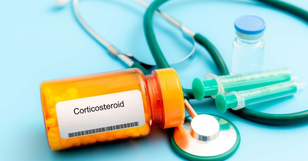 Corticosteroid. Corticosteroid Medical pills in RX prescription drug bottle