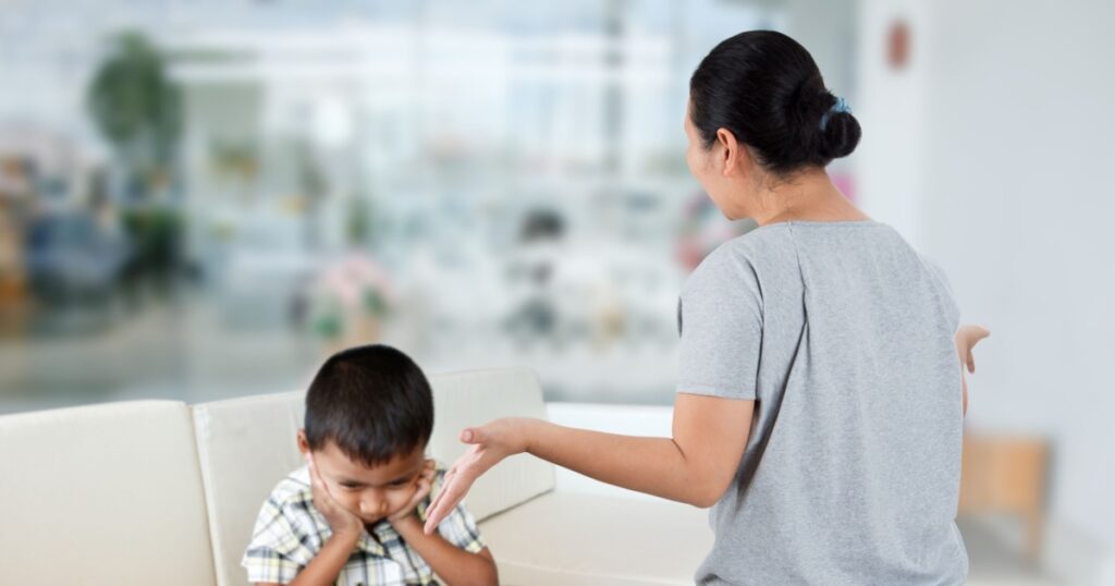 Negative emotion parent reprove at child, family problem concept.