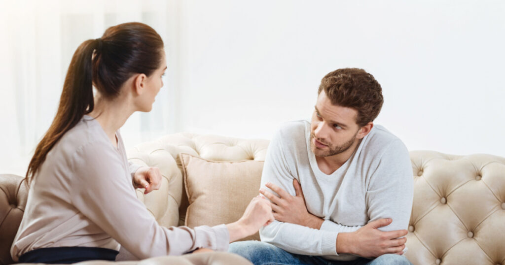 Nice pleasant couple talking to