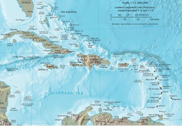 Map of the Caribbean Sea underwater city