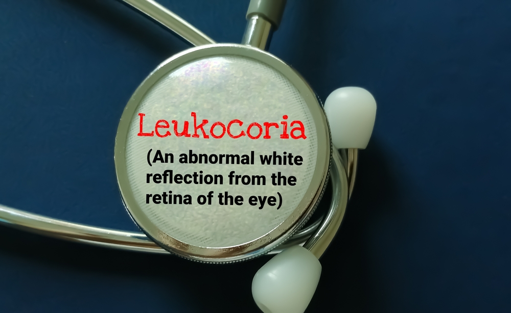 Leukocoria test with stethoscope , white pupil.