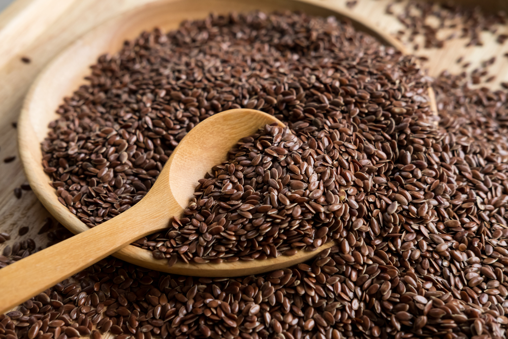 Brown flaxseed, organic food for healthy eating.