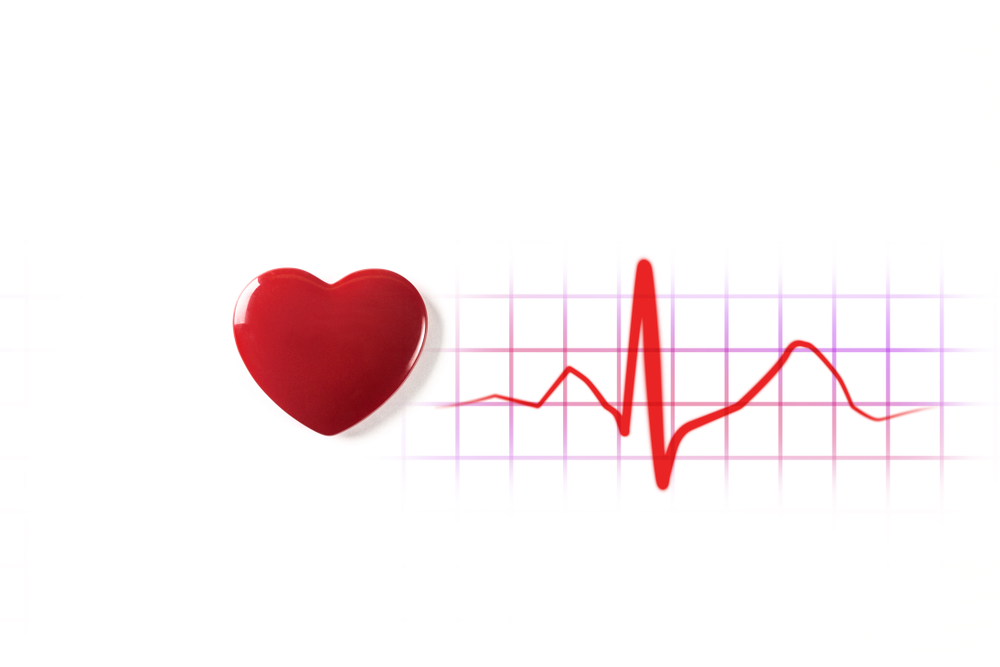 Red heart on a white background. Pulse rate diagram. Electrocardiogram.