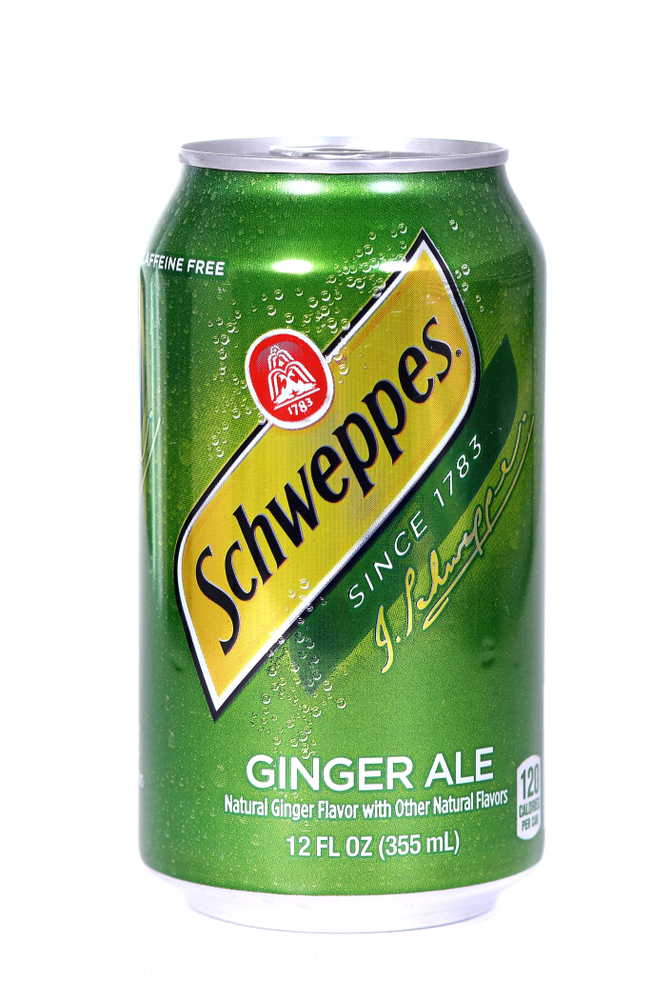 Novyy Urengoy, Russia - November 7, 2018: Aluminium can of the Schweppes Ginger Ale isolated over white background.