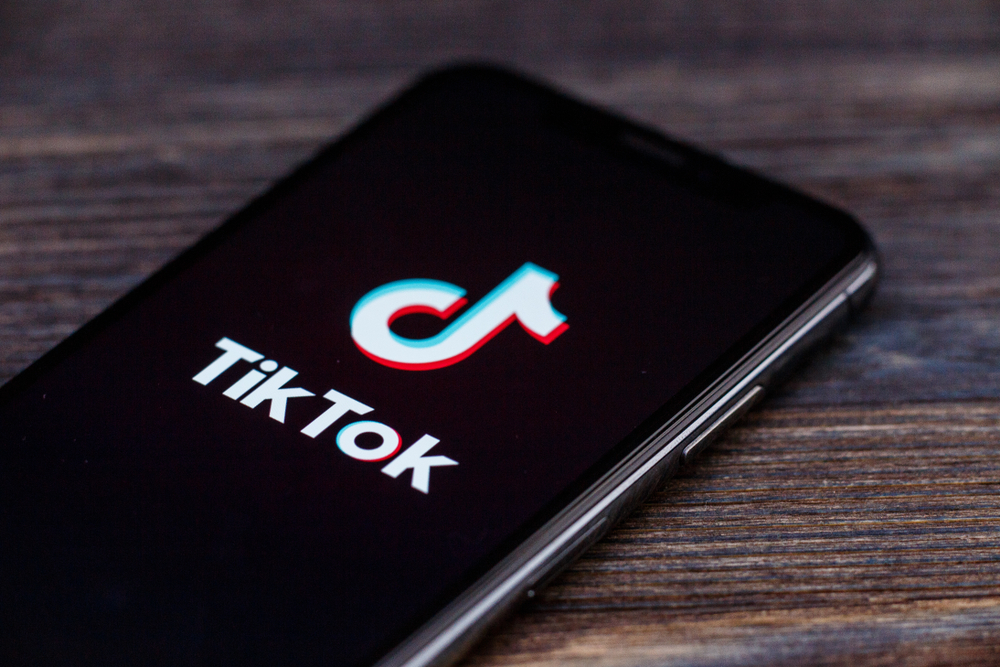 Russia, Kazan May 28 2019: Tik Tok application icon on Apple iPhone X screen close-up. Tik Tok icon. tik tok application. Tiktok Social media network