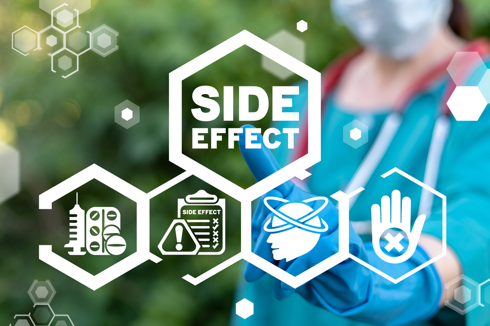 Medical and pharmacy concept of side effect. Medication Drug Side Effects Symptoms.