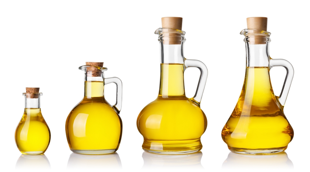 set of oil glass bottles isolated on white background
