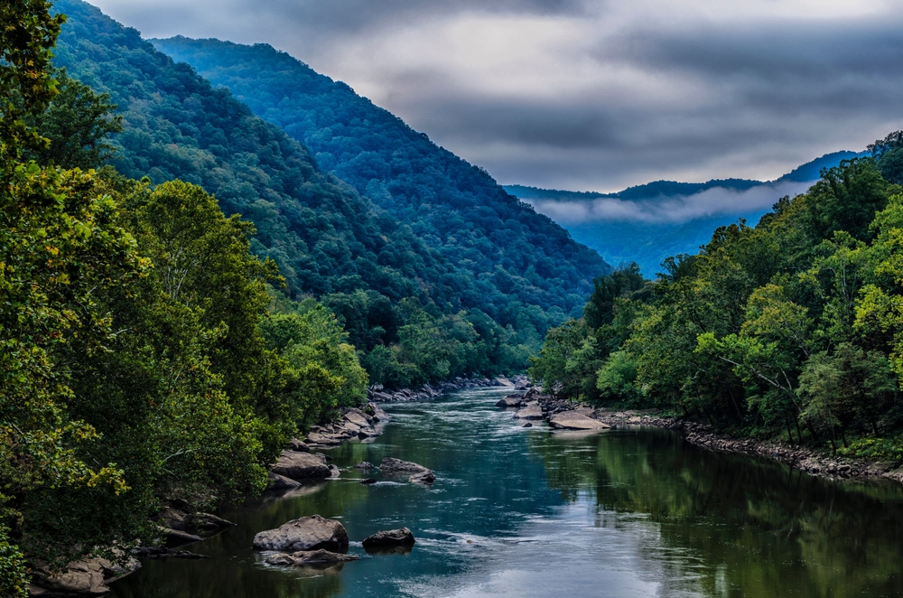 The New River deep in the gorge, New River Gorge National Park and Preserve, Fayette County, West Virginia, USA
