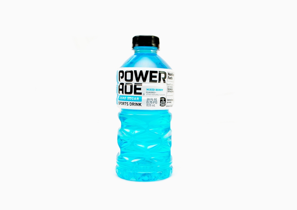 Lebanon, CT, USA - 31522 - Mountain Blast flavor Isolated Over White. Powerade replenishes vitamins and electrolytes lost during physical activities.