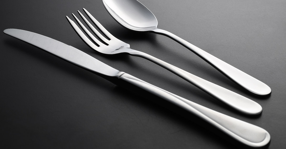 knife, fork, and spoon