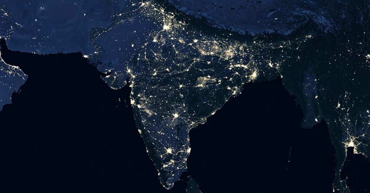India seen from space at night. City lights can be seen