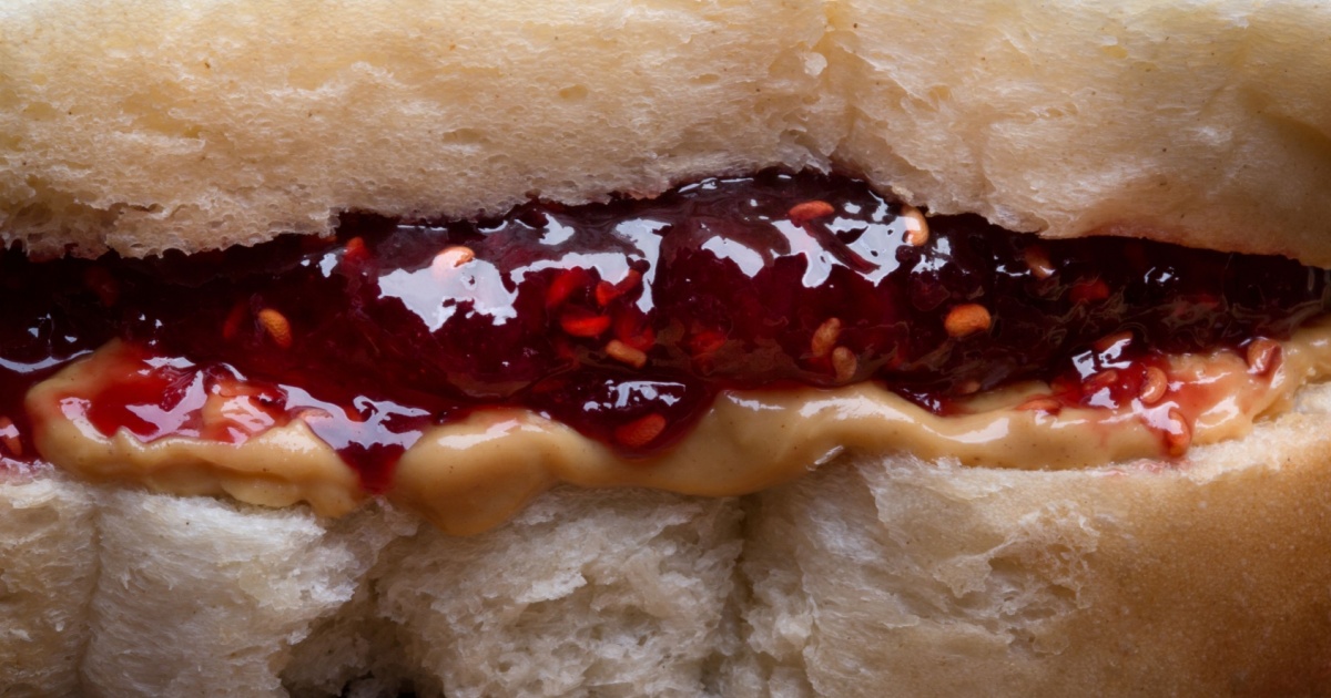 close up peanut butter and jelly sandwich