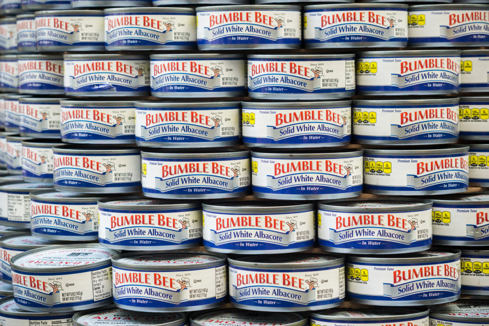 New York NY/USA-November 4, 2016 A display of canned Bumble Bee solid white albacore tuna in New York
