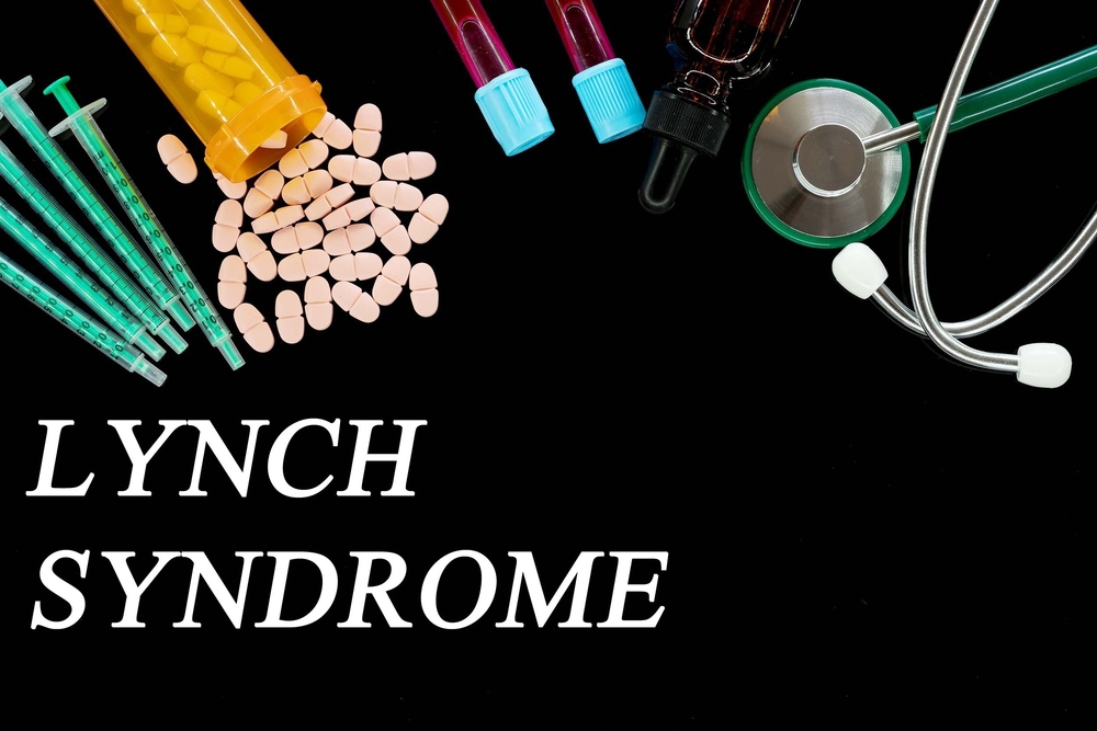 Lynch Syndrome text on medical background with pills and syringes Concept of human disease
