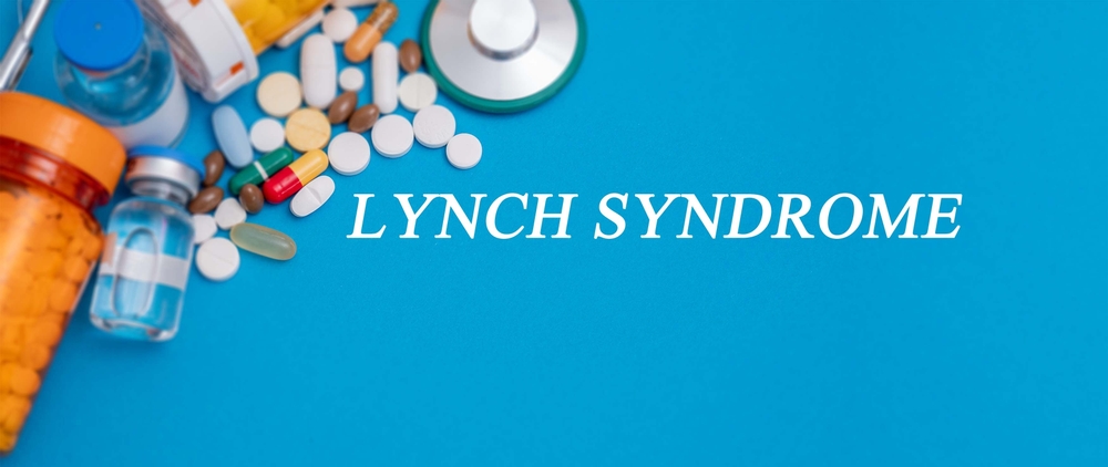 Lynch Syndrome text  disease on a medical background with medicines