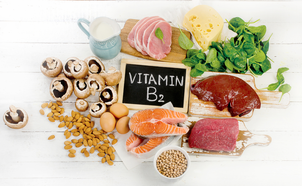 Foods Highest in Vitamin B2 (Riboflavin). Healthy food. Flat lay
