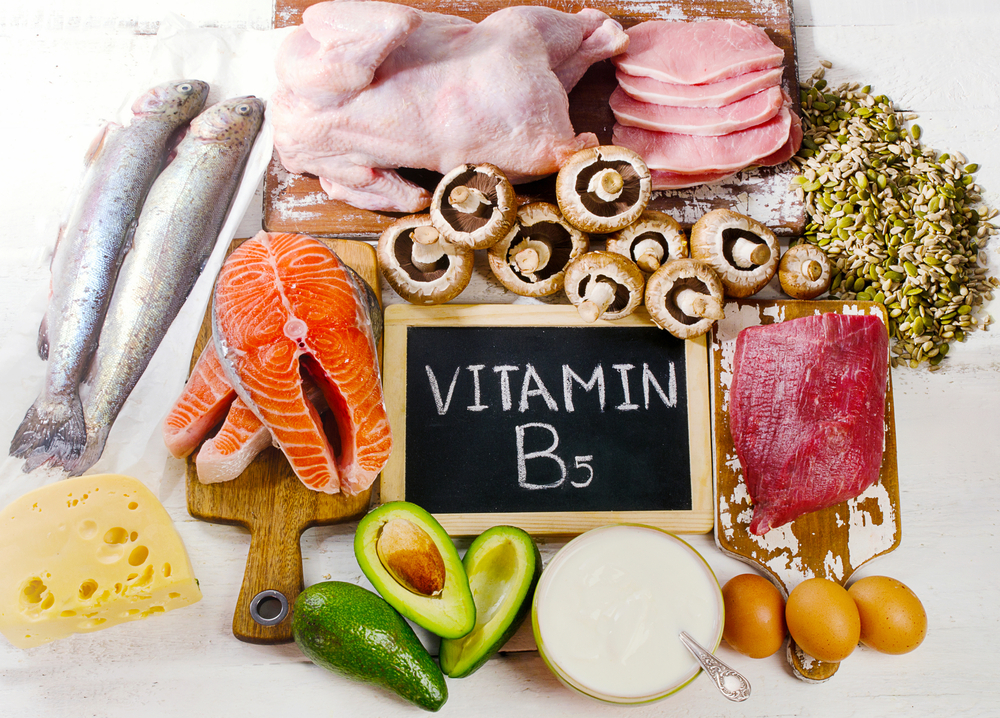 Foods Highest in Vitamin B5 (Pantothenic Acid). Healthy food concept. Top view
