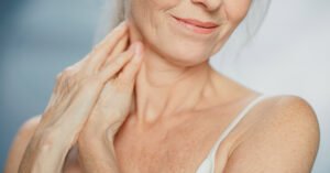 middle aged woman with vibrant skin. healthy aging concept