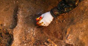 Ancient 13,000-Year-Old Campsite Reveals a “Way of Life Lost To Time” Archaeological excavations of ancient tombs. The remains of a human skeleton, household utensils, jewelry and jewelry found in an ancient tomb. The work of archaeologists