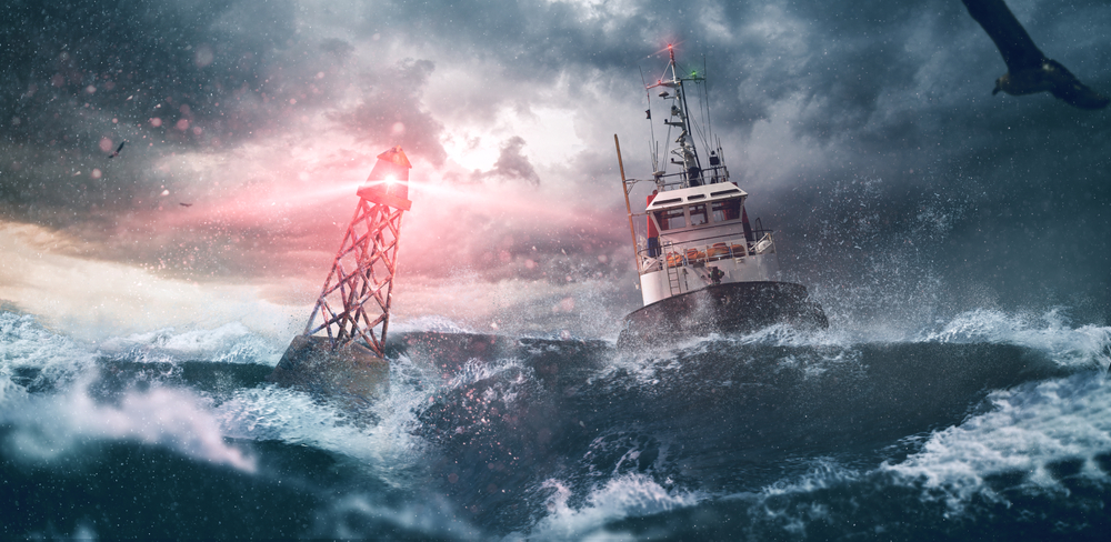 Shining buoy tells ship the way