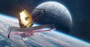 James Webb Telescope in orbit. 3d rendering
