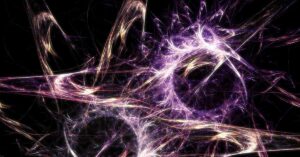 The Nuclear Battery That Can Power Your Smartphone for 50 Years Straight Two swirling energy waves