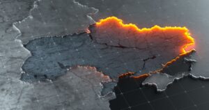 Russia's Historic Use of ICBMs in Ukraine: What It Means for the Conflict and the World Illustration of the tensions between Ukraine and Russia. Military conflict. Conceptual map of state borders. 3d render