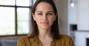 brunette woman staring forward
