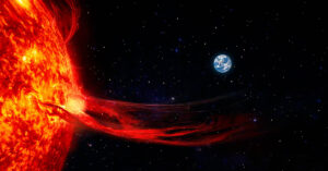 illustration of sun with earth in distant background