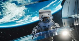 China's Ambitious Plan for Massive Solar Array in Space Could Outproduce All of Earth's Oil astronaut working on solar array in space
