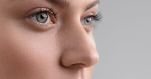 close up of woman's face showing eyes and nose