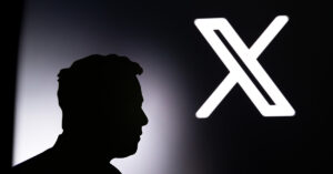 silouhette of Elon Musk with X / Twitter symbol