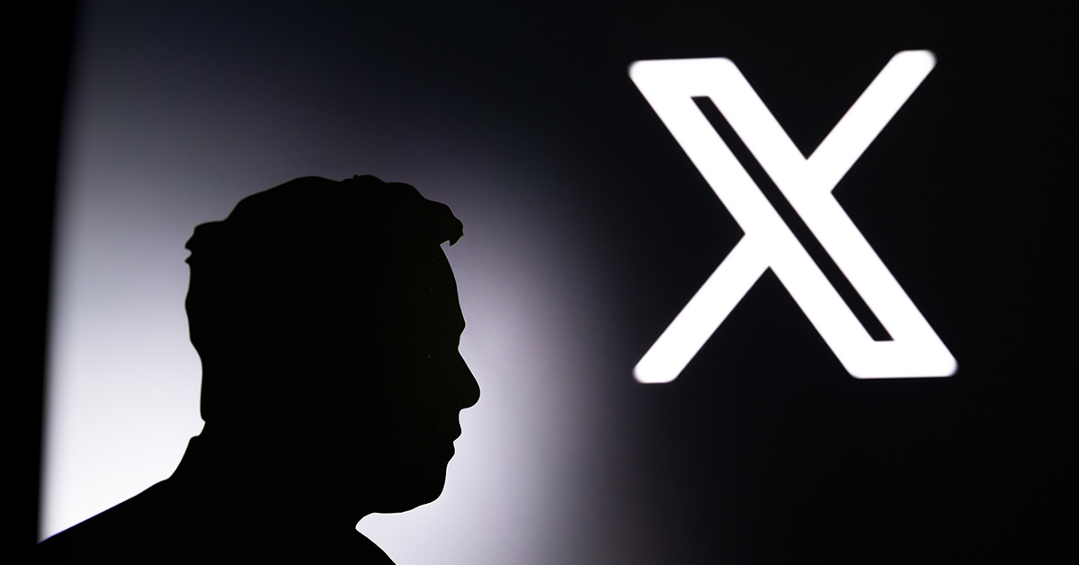 silouhette of Elon Musk with X / Twitter symbol