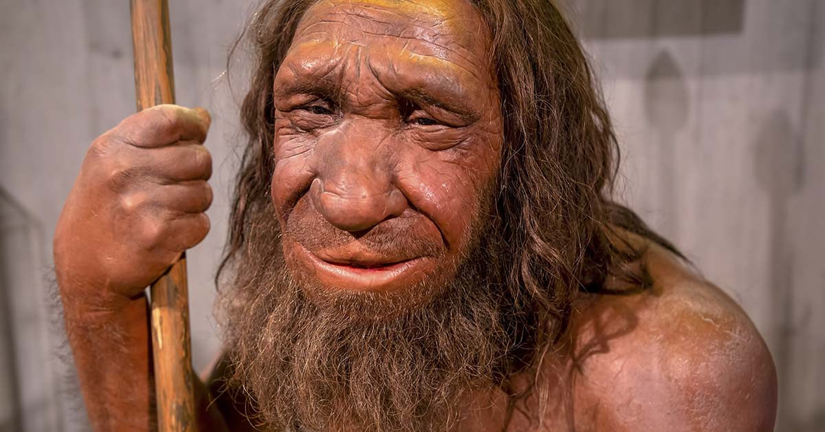 wax sculpture of a Neanderthal