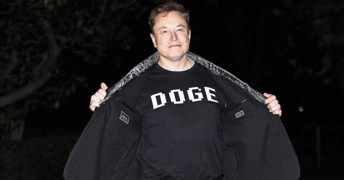 Elon Musk wearing DOGE shirt