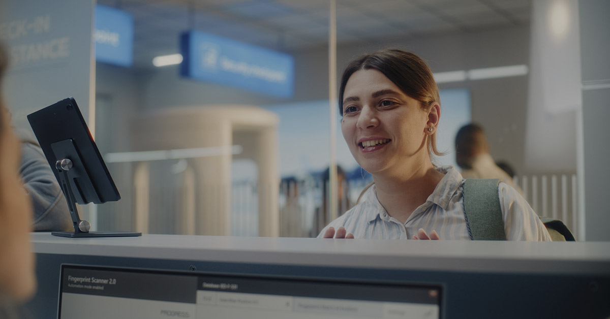 woman standing at information desk