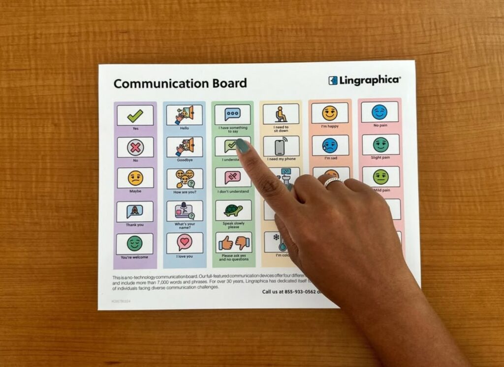 Communication board for those who need nonverbal dementia support