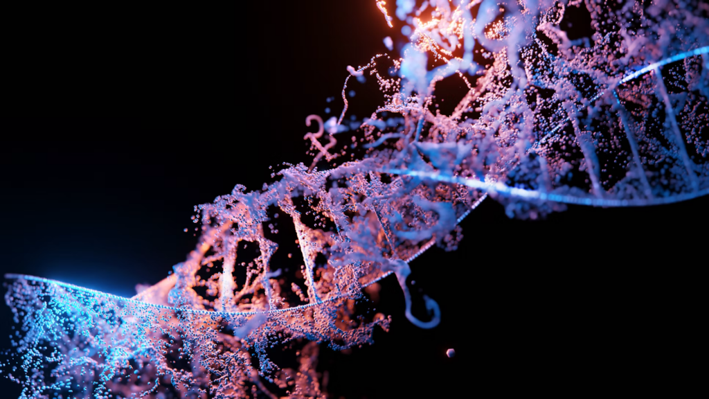 Digital representation of DNA strands with blue and pink illumination. As 23andMe goes bankrupt, the privacy of genetic data for over 15 million customers hangs in the balance.