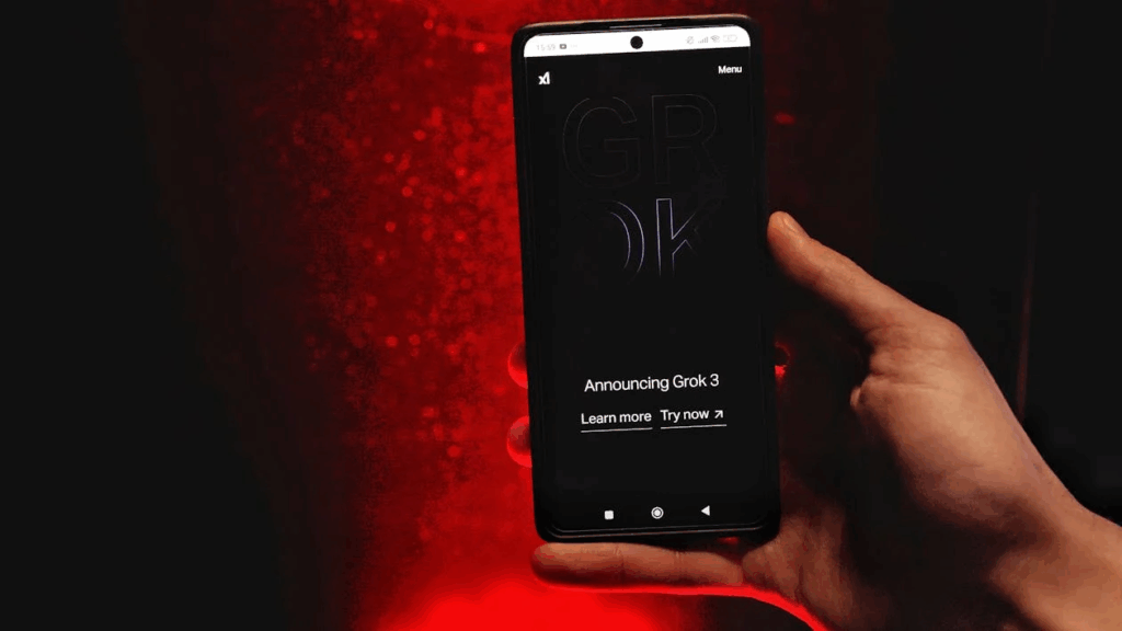 Hand Holding Smartphone with Grok 3 Announcement
