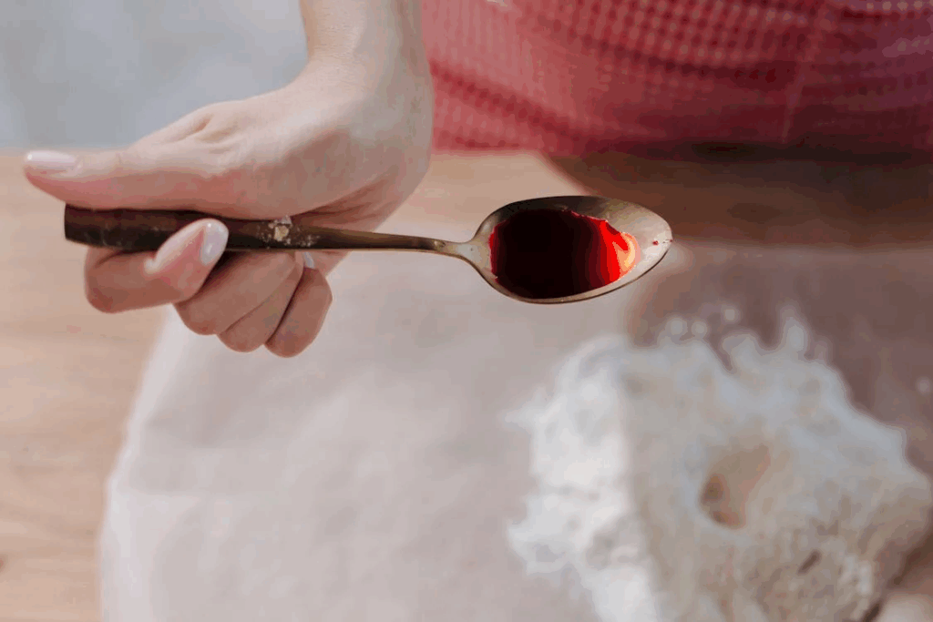 Hand Holding Spoon With Food Coloring