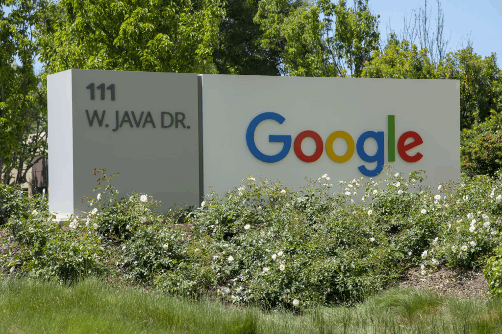 Google headquarters sign at 111 W. Java Dr. in Sunnyvale, showcasing one of the tech giants driving California economy growth and innovation