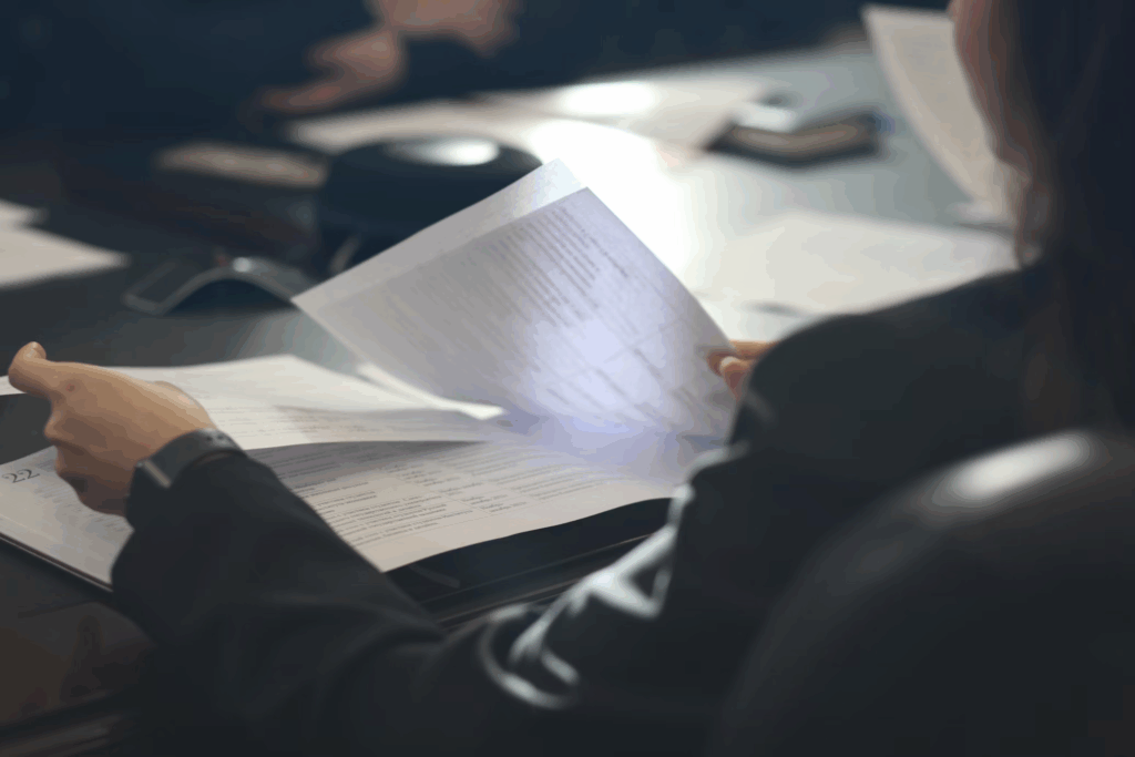 Close-up of hands holding and reviewing official documents, representing the paperwork needed to obtain a compliant ID before the Real ID deadline.