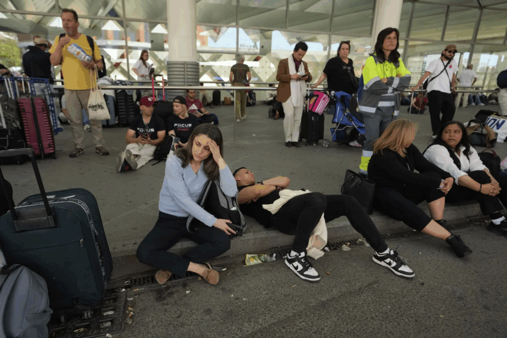Travelers stranded outside the airport during the Spain and Portugal blackout.