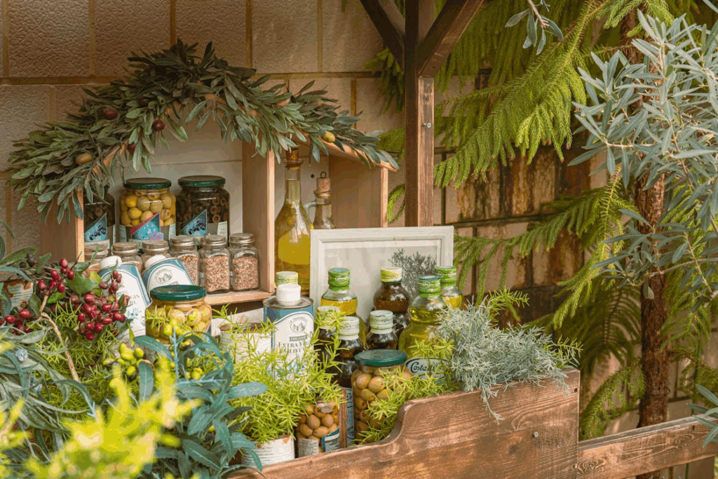 Rustic Olive Oil Stand with Fresh Herbs