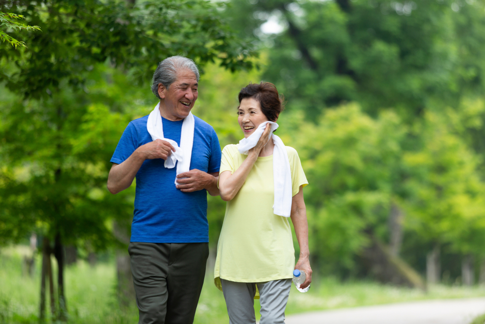 Senior couple exercising in the park