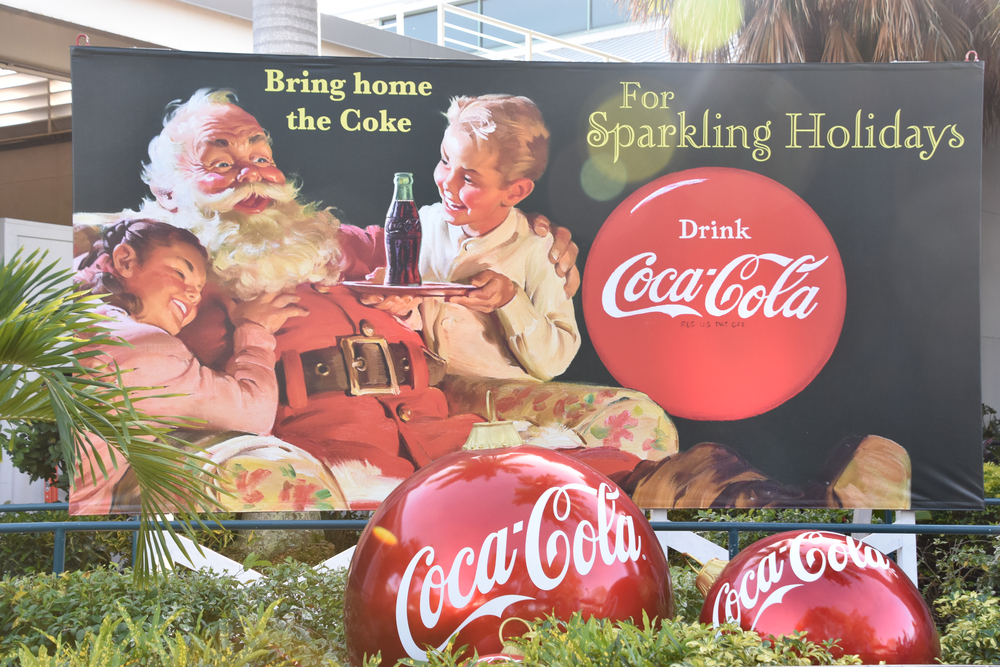ORLANDO, FL – NOV 27: Coca Cola ad at SeaWorld Orlando in Florida, on Nov 27, 2019. It is a theme marine zoological park with live shows, attractions, rides and animal exhibits.
