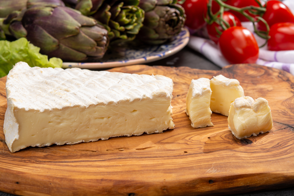 Cheese collection, French brie de Meaux cheese from Seine-et-Marne region, close up.